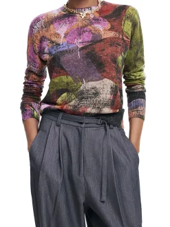 Girocollo a maniche lunghe con stampa multicolor