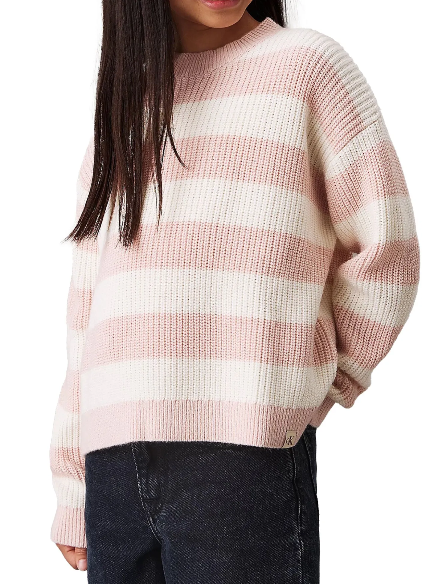 Girocollo kids a righe taglio relaxed bianco/rosa