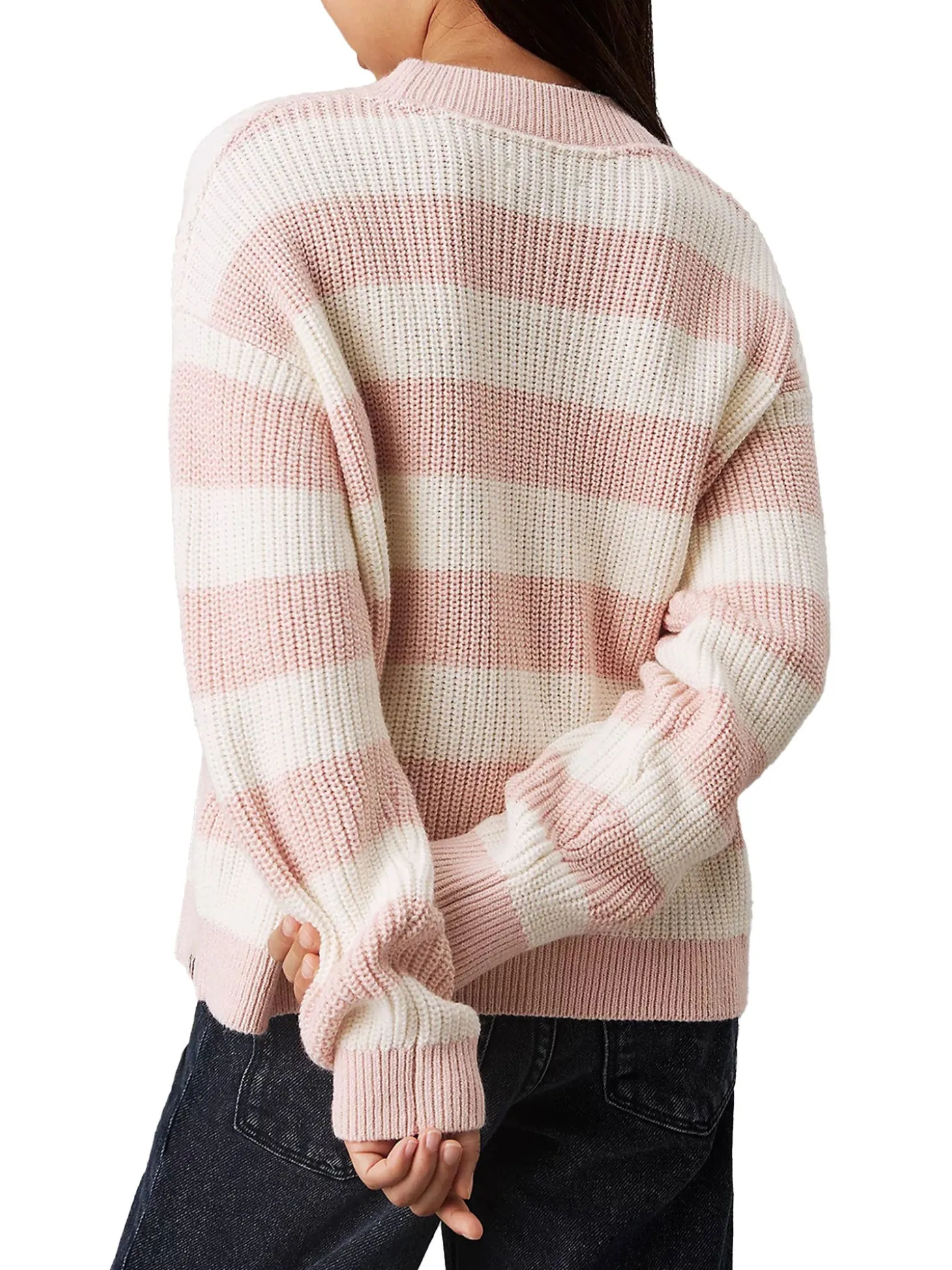 Girocollo kids a righe taglio relaxed bianco/rosa