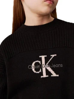Girocollo kids basic con logo frontale nero
