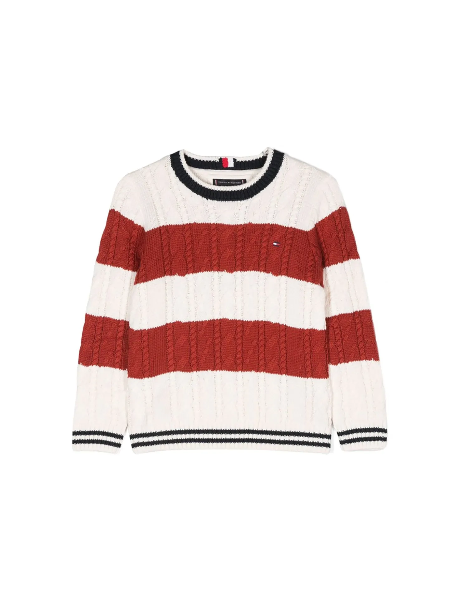 Girocollo kids maglia a trecce colorblock rosso/panna