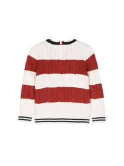 Girocollo kids maglia a trecce colorblock rosso/panna