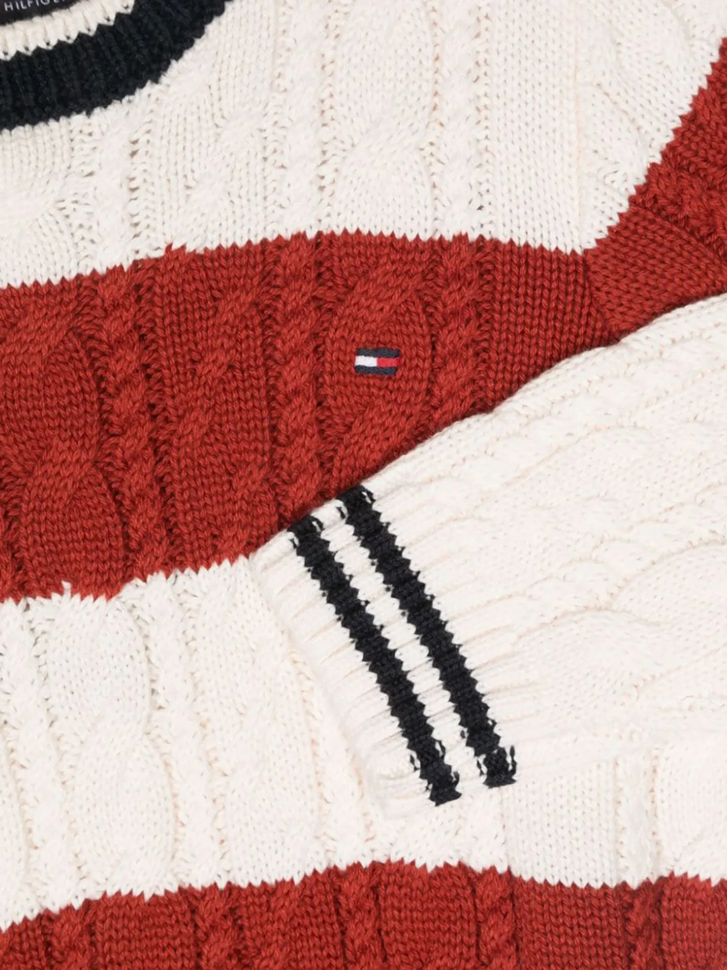 Girocollo kids maglia a trecce colorblock rosso/panna