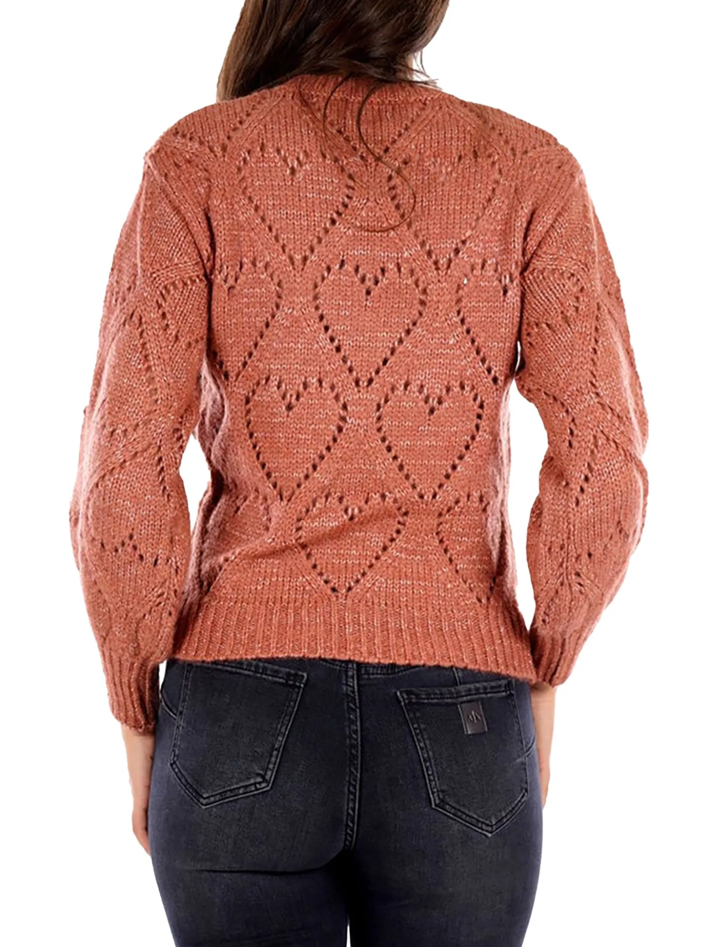 Girocollo manica lunga con ricami terracotta