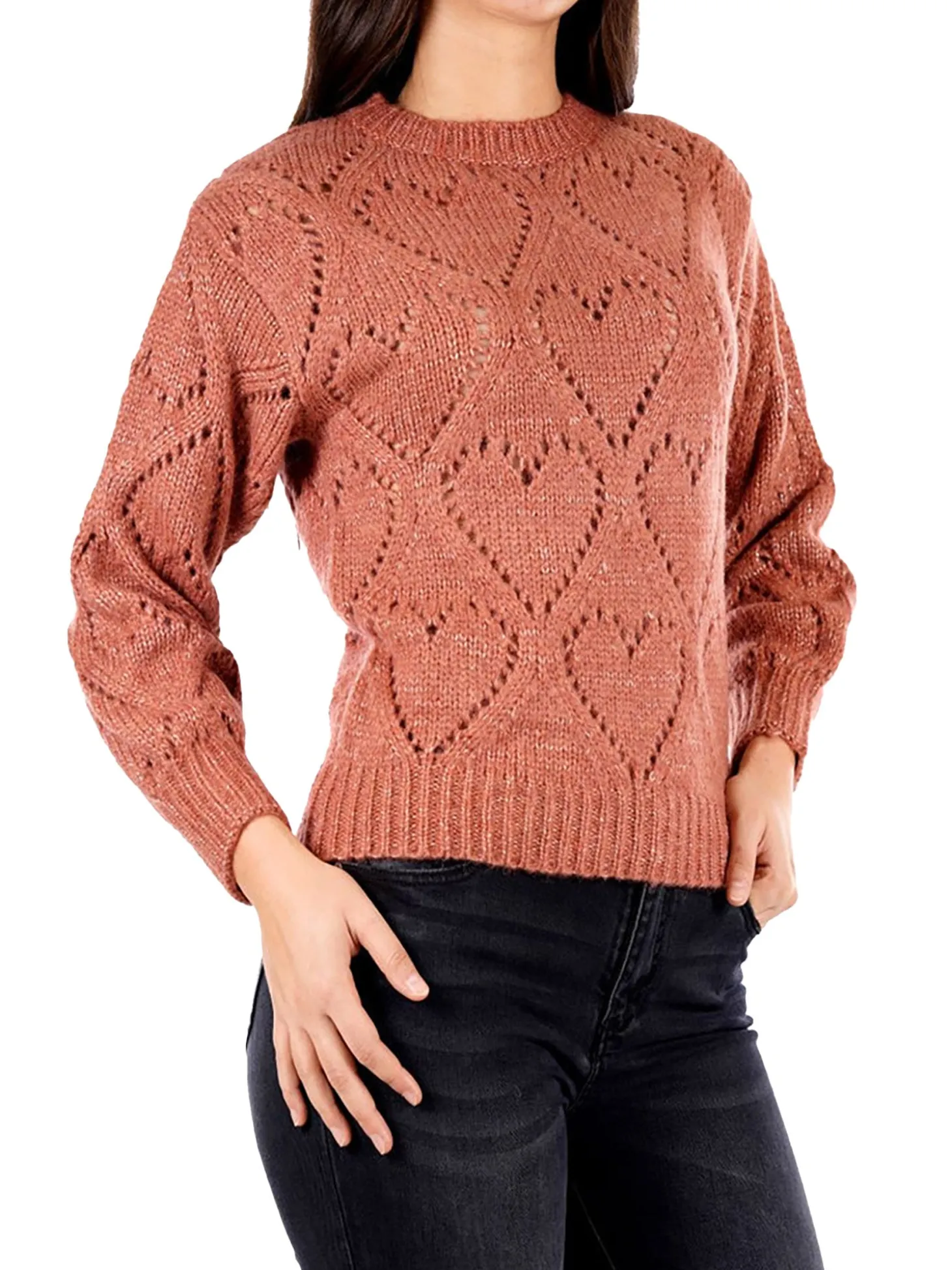 Girocollo manica lunga con ricami terracotta