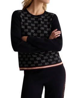 Girocollo manica lunga logo all over nero