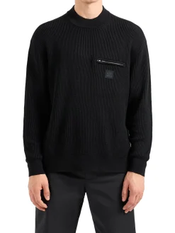 Girocollo manica lunga zip pocket nero