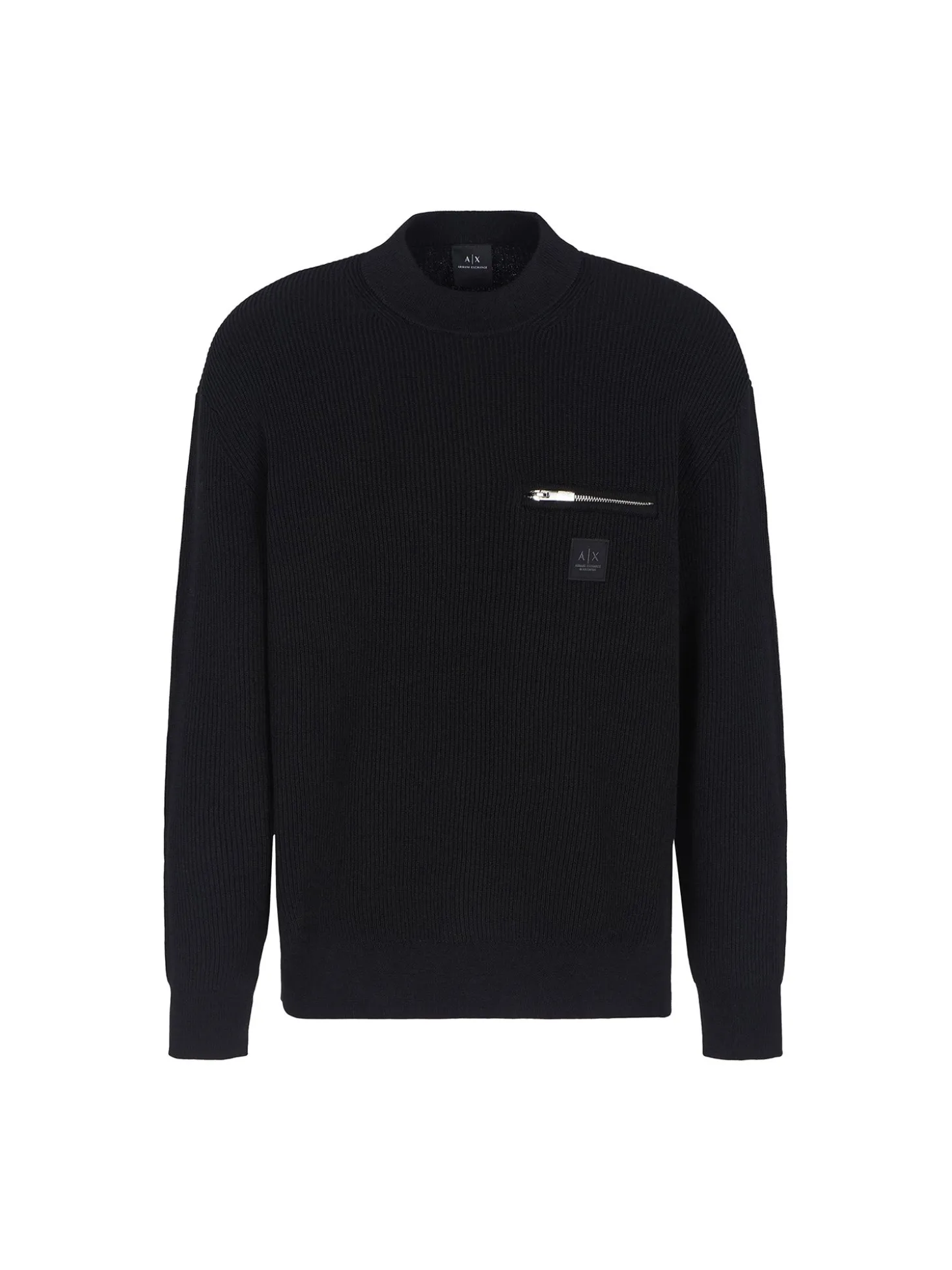 Girocollo manica lunga zip pocket nero