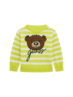 Girocollo neonato a righe con ricamo teddy lime