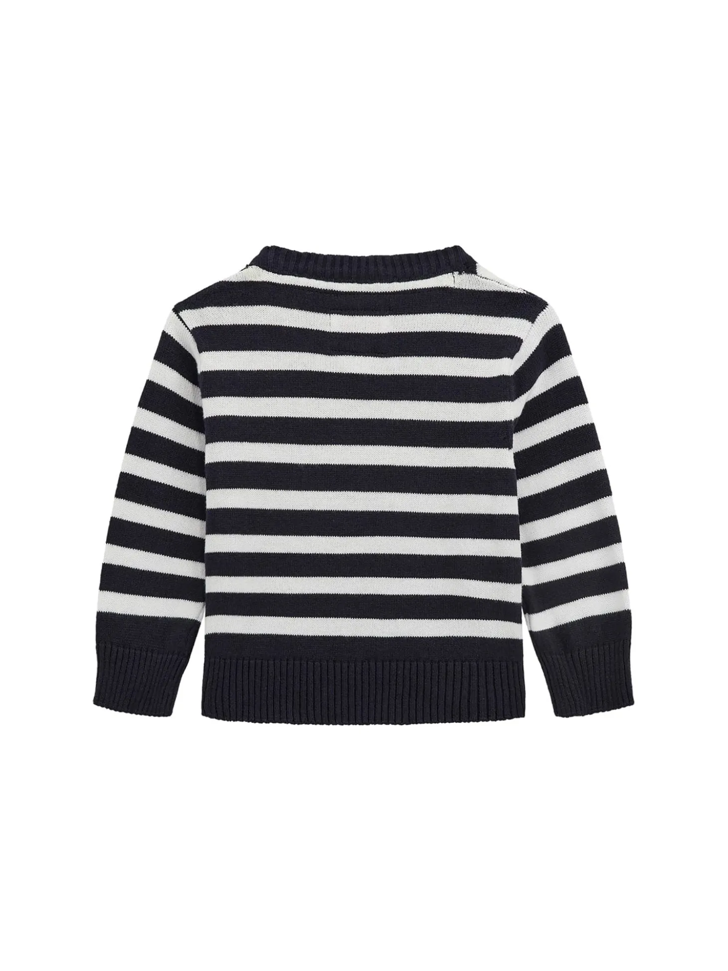 Girocollo neonato a righe con ricamo teddy blu/bianco