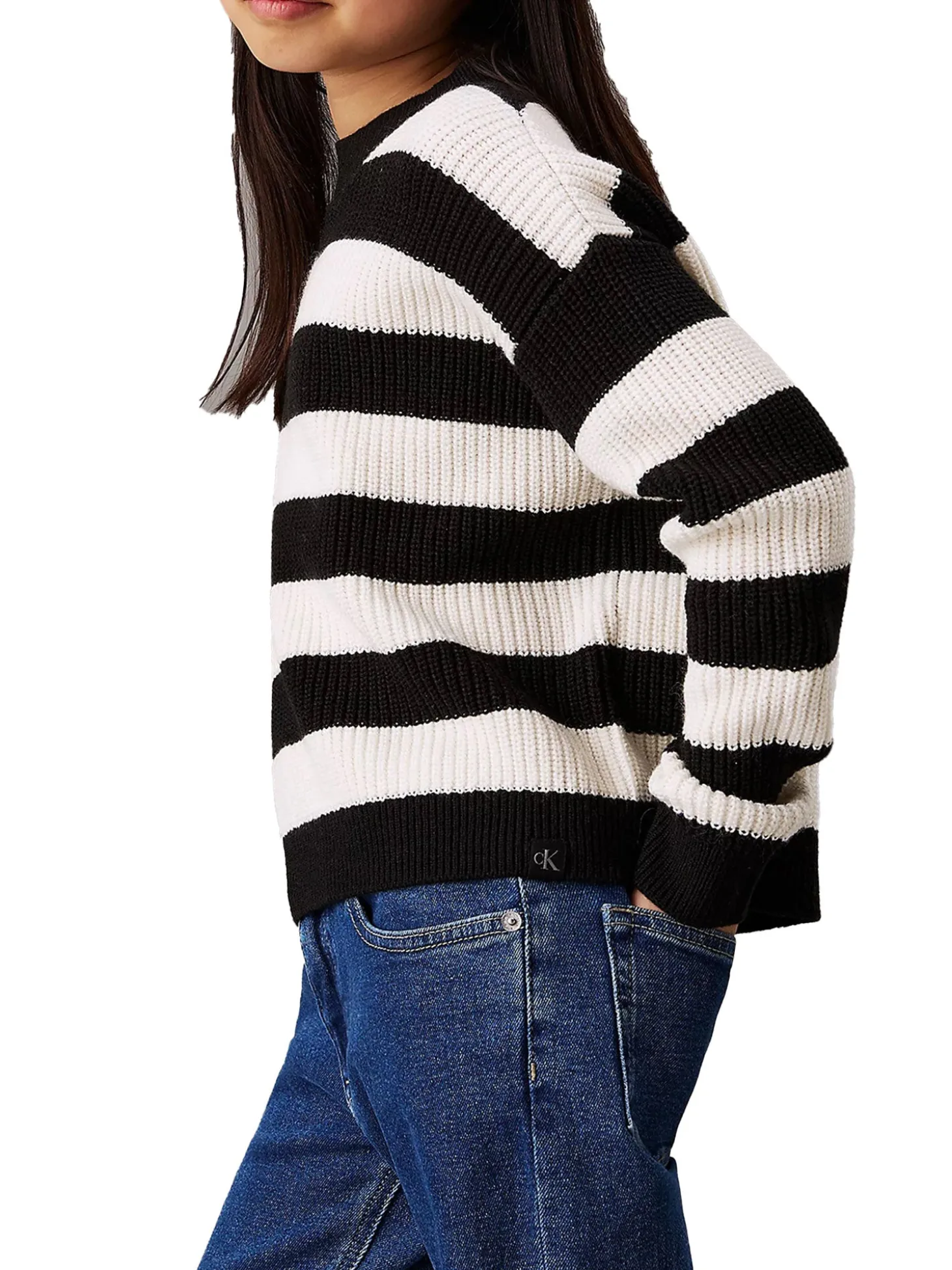 Girocollo teen a righe taglio relaxed nero/bianco