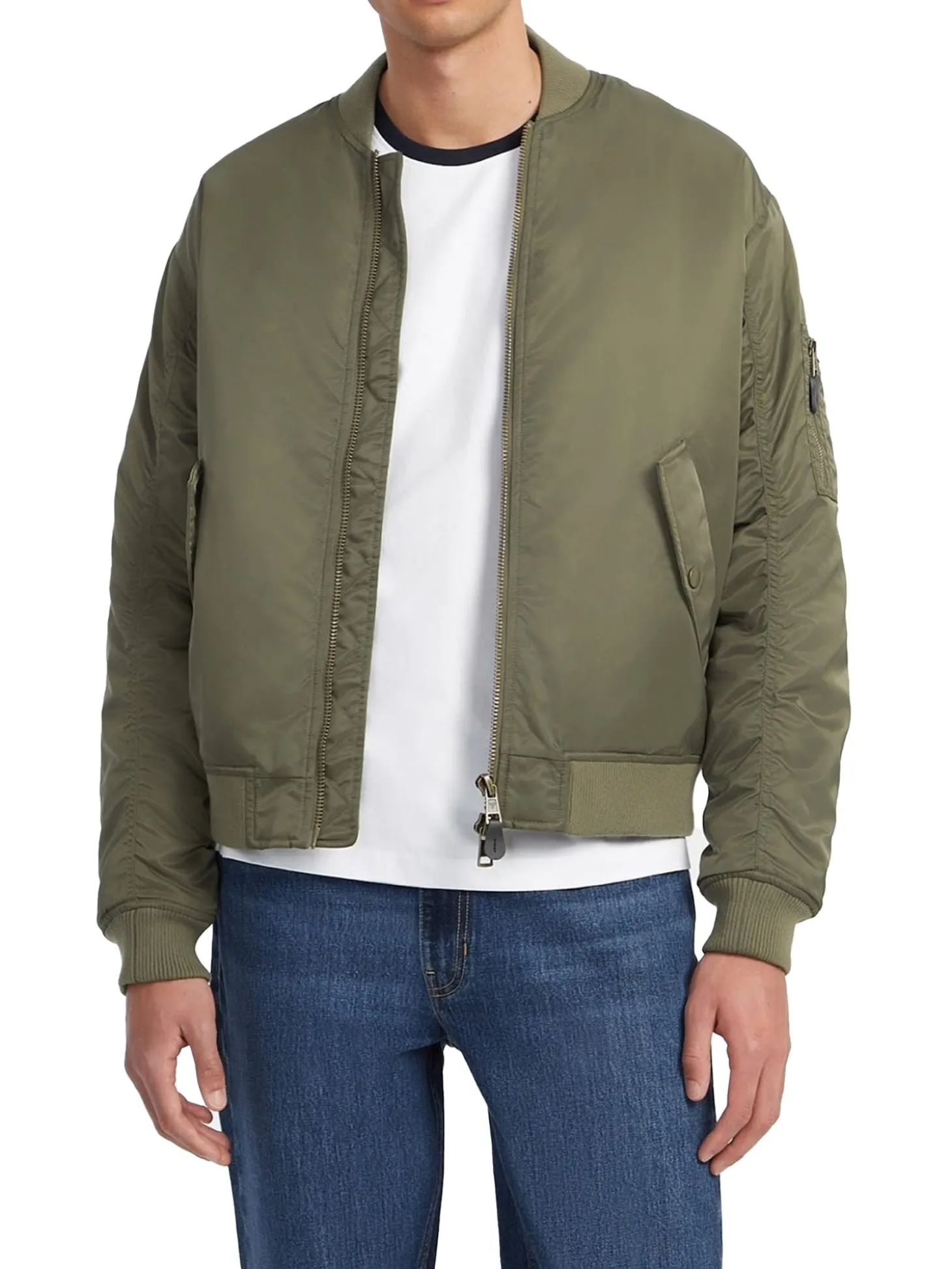 Giubbino bomber con zip in nylon verde