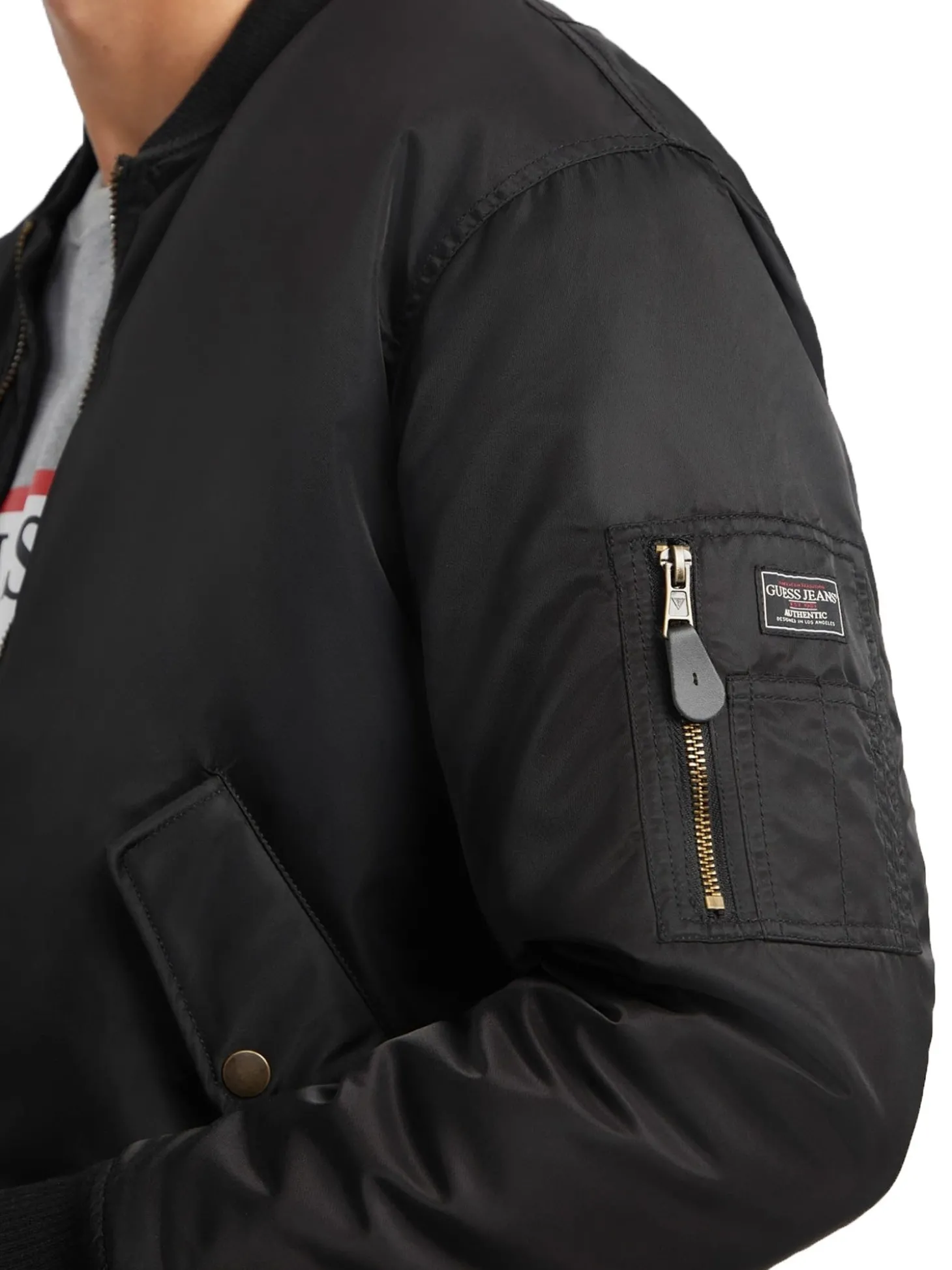 Giubbino bomber con zip in nylon nero