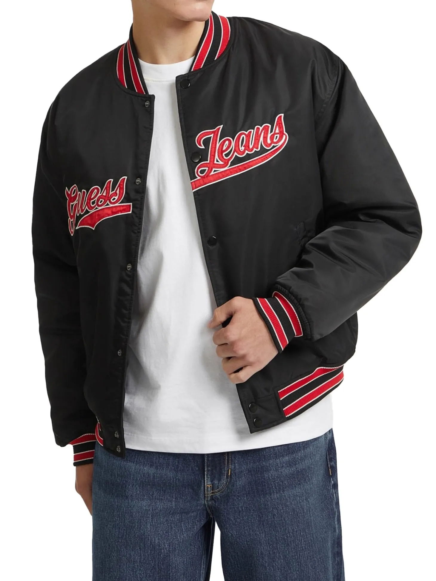 Giubbino bomber varsity con patch script nero