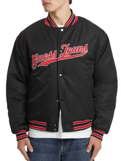 Giubbino bomber varsity con patch script nero