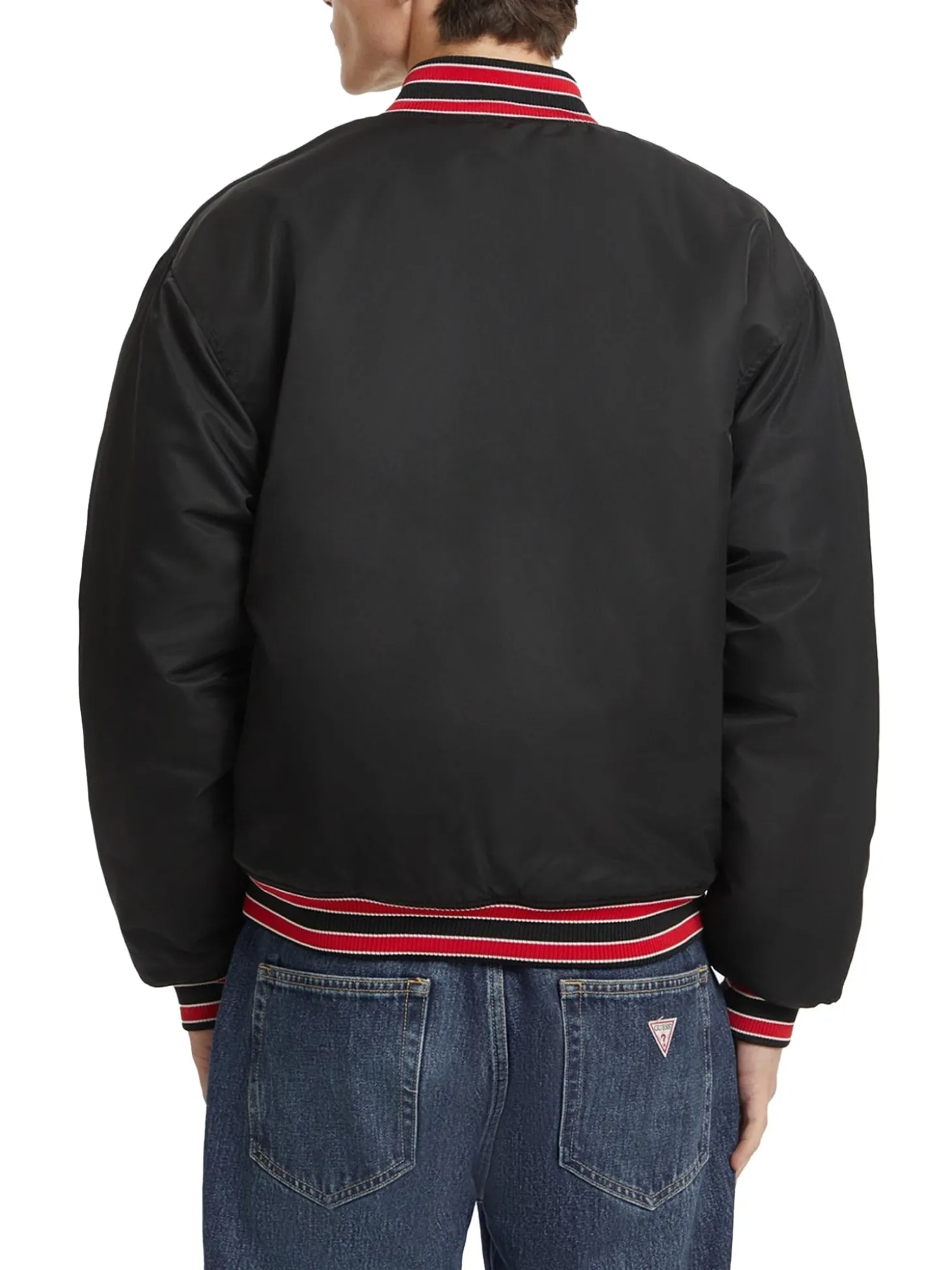 Giubbino bomber varsity con patch script nero