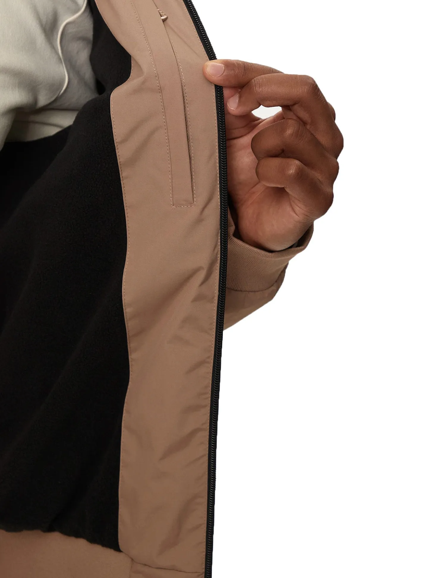 Giubbino con cappuccio e dettagli a contrasto beige/nero