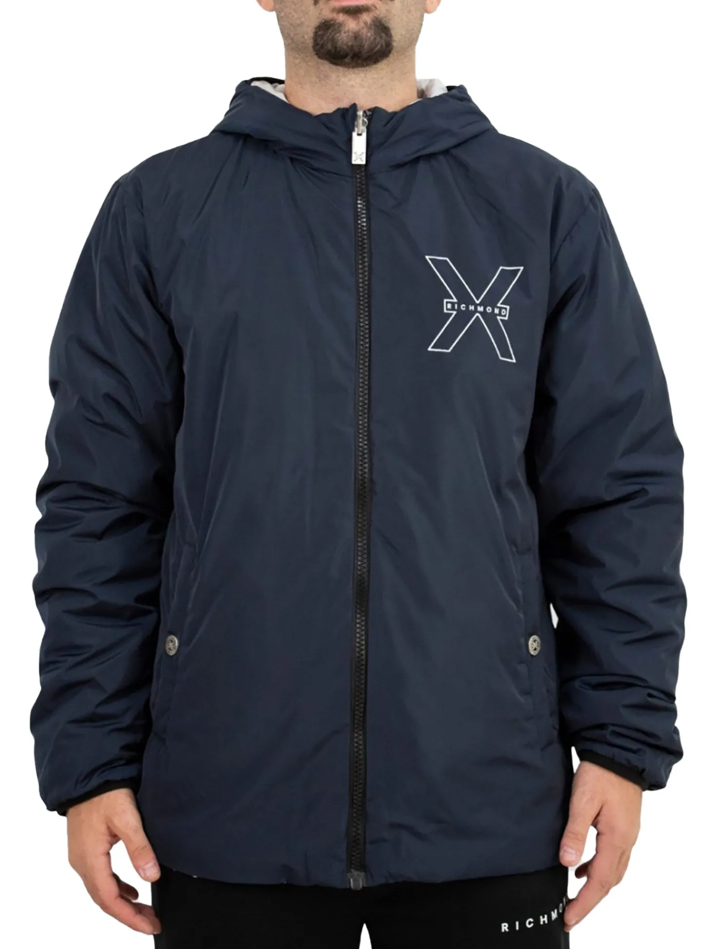 Giubbino con cappuccio reversibile blu