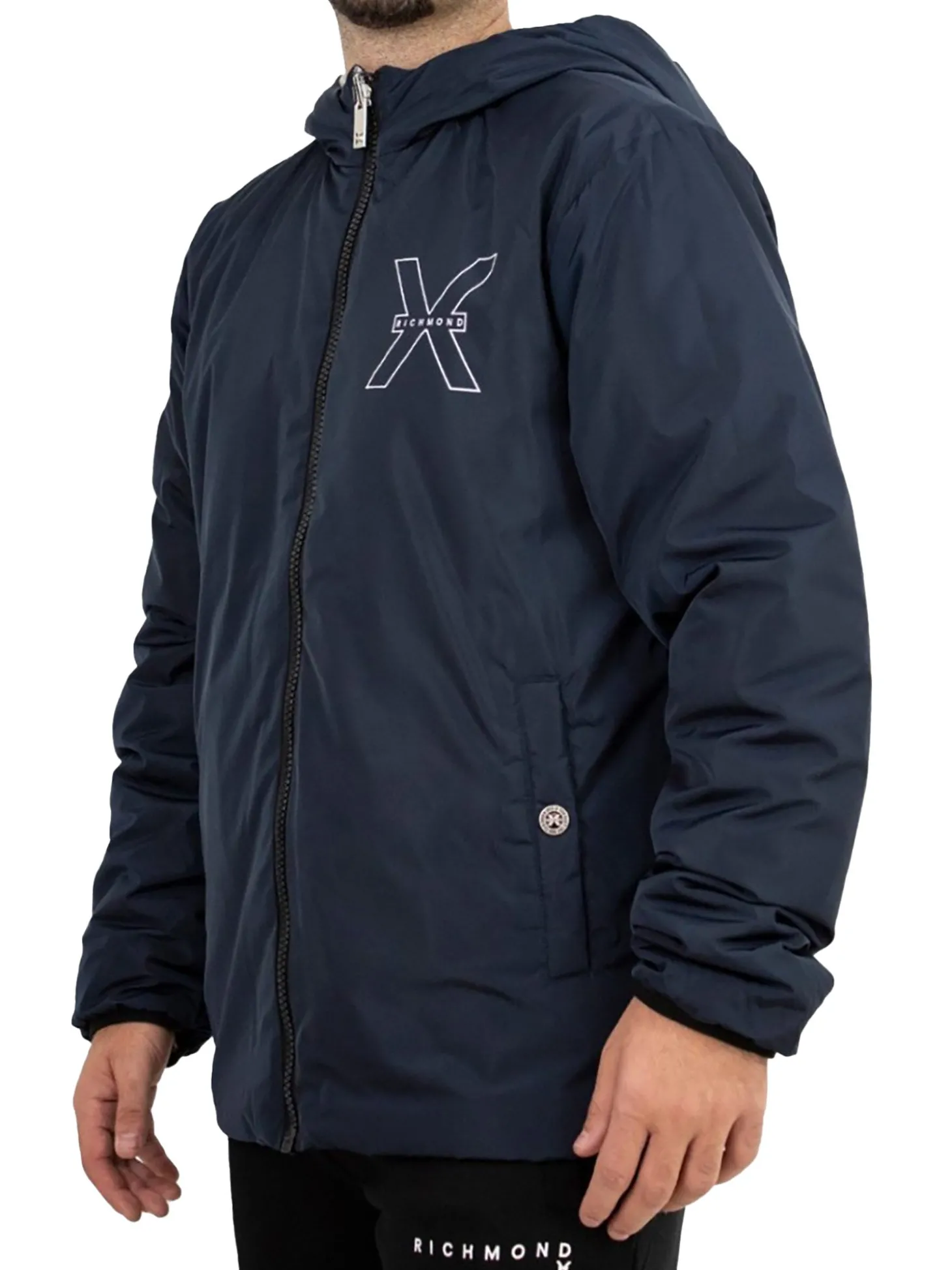 Giubbino con cappuccio reversibile blu