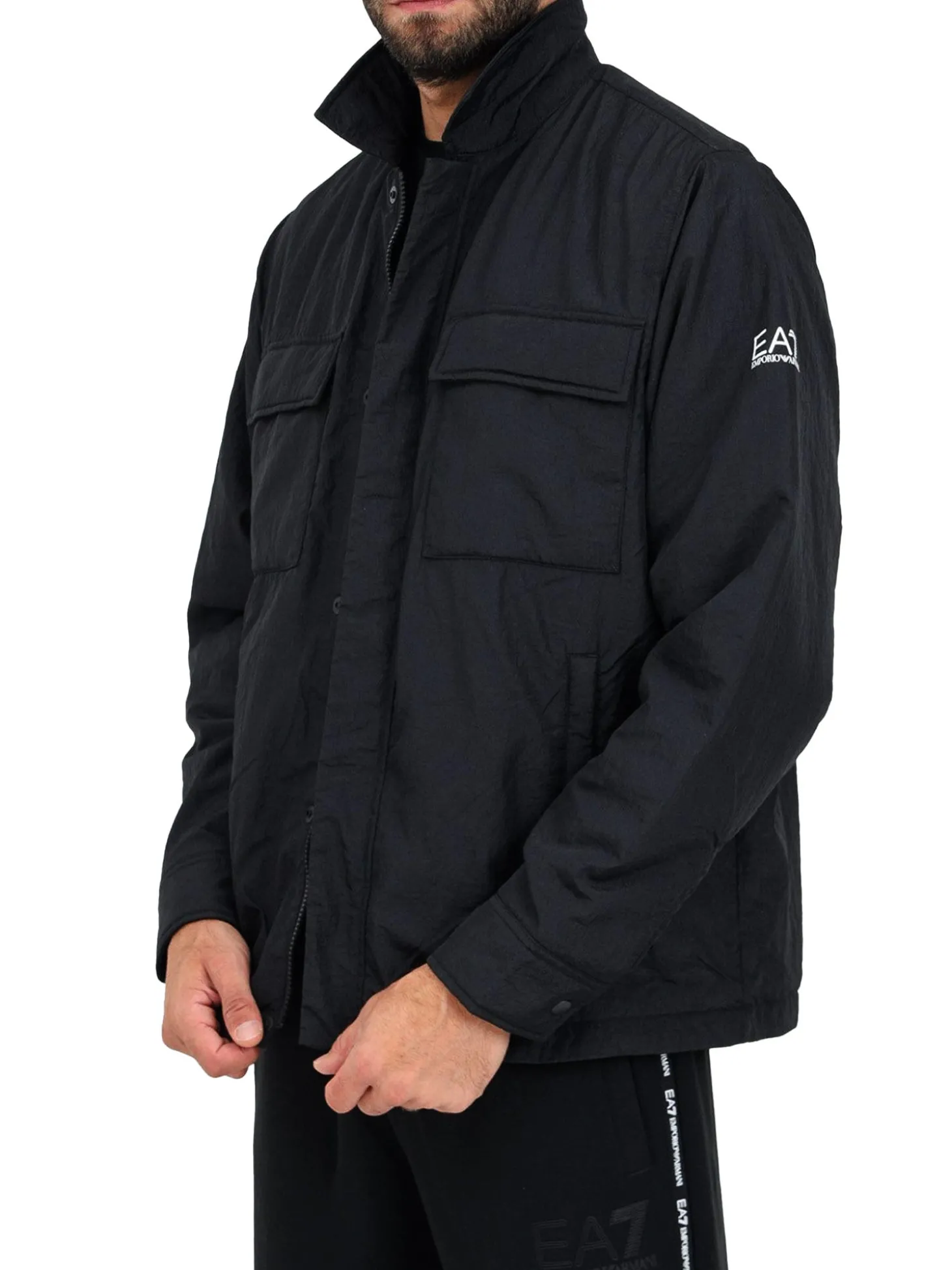 Giubbino con due tasconi e zip Crinkle nero