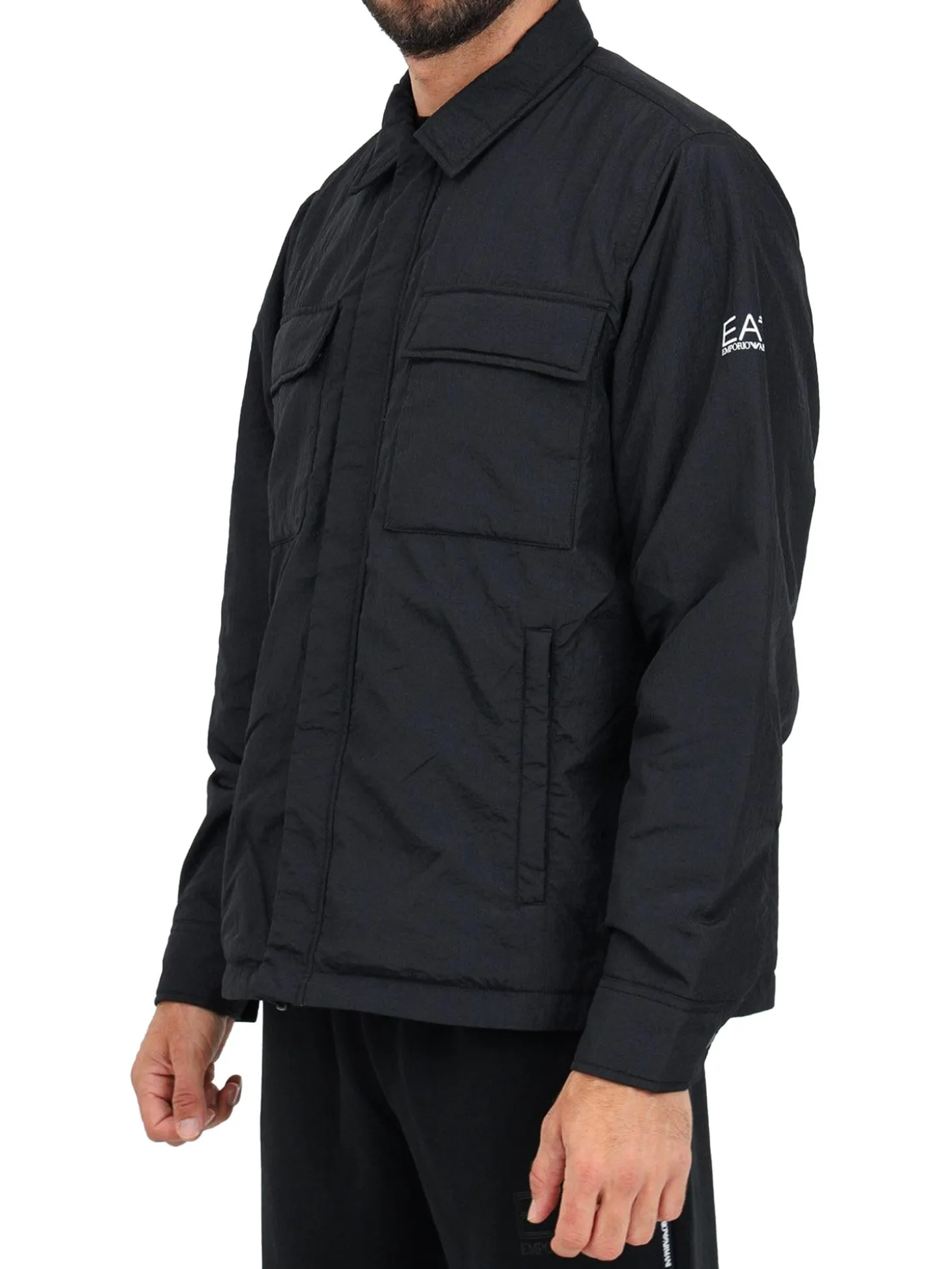 Giubbino con due tasconi e zip Crinkle nero