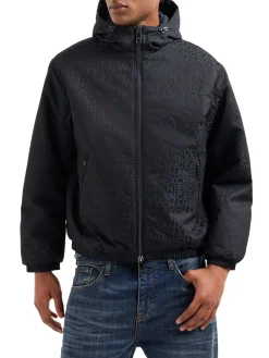 Giubbino con zip e cappuccio logo lettering nero