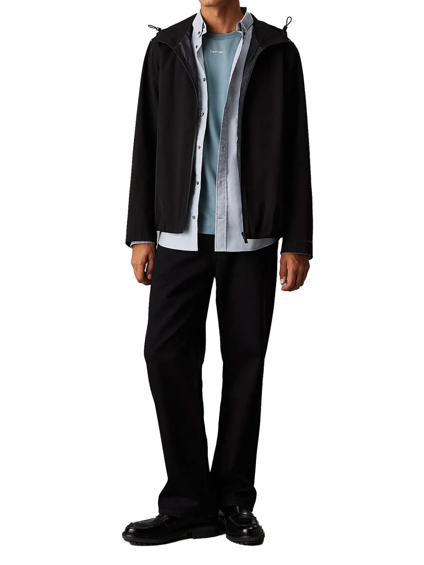 Giubbino con zip e cappuccio Hybrid tecnico in twill nero