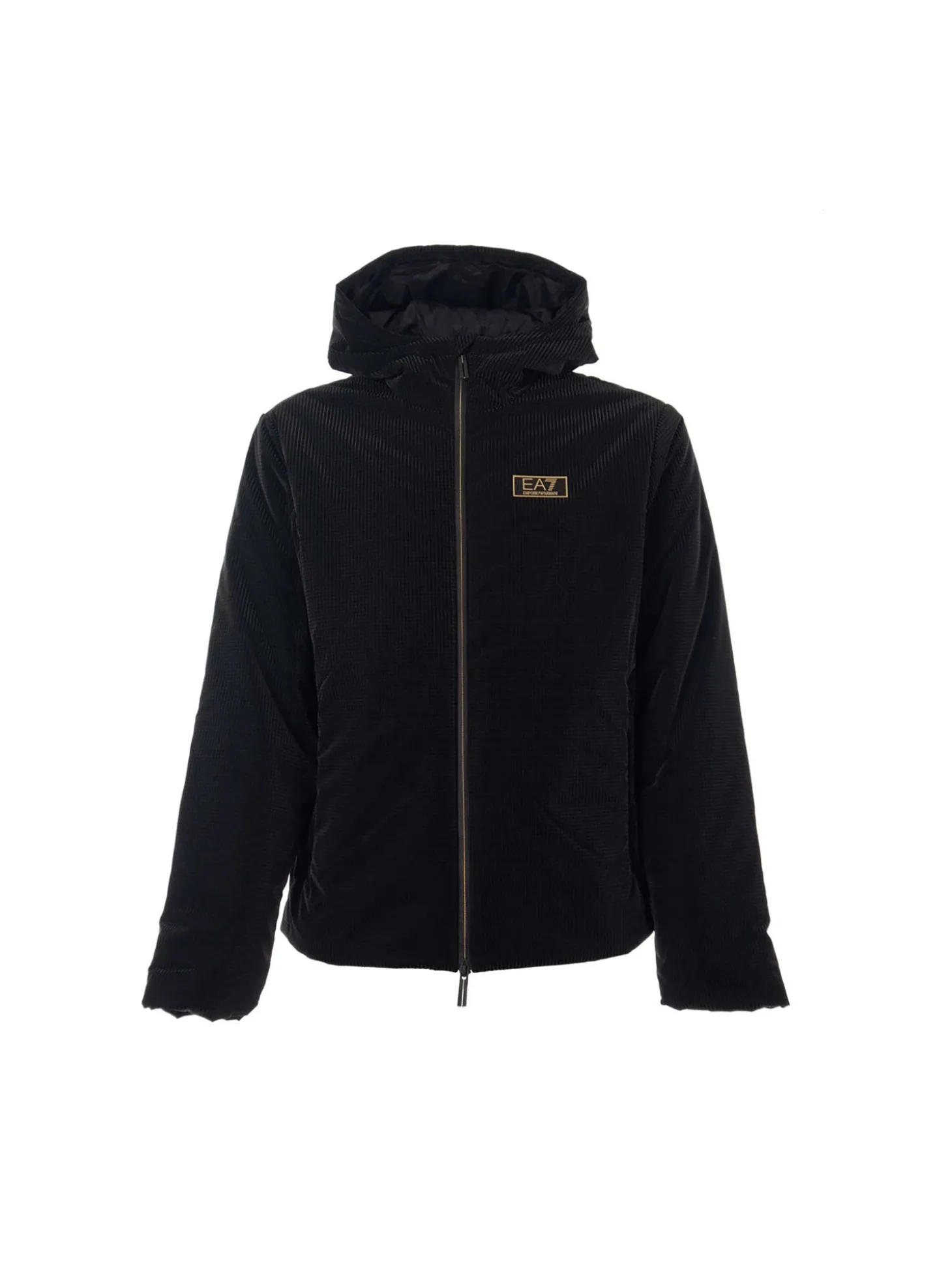 Giubbino con zip e cappuccio microfantasia nero