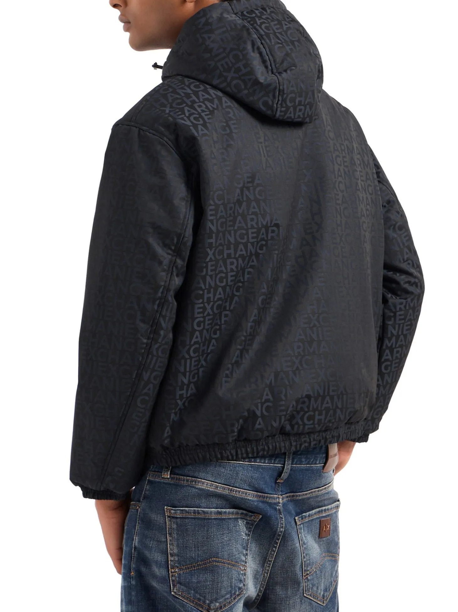 Giubbino con zip e cappuccio logo lettering nero