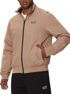 Giubbino con zip e logo sul petto beige