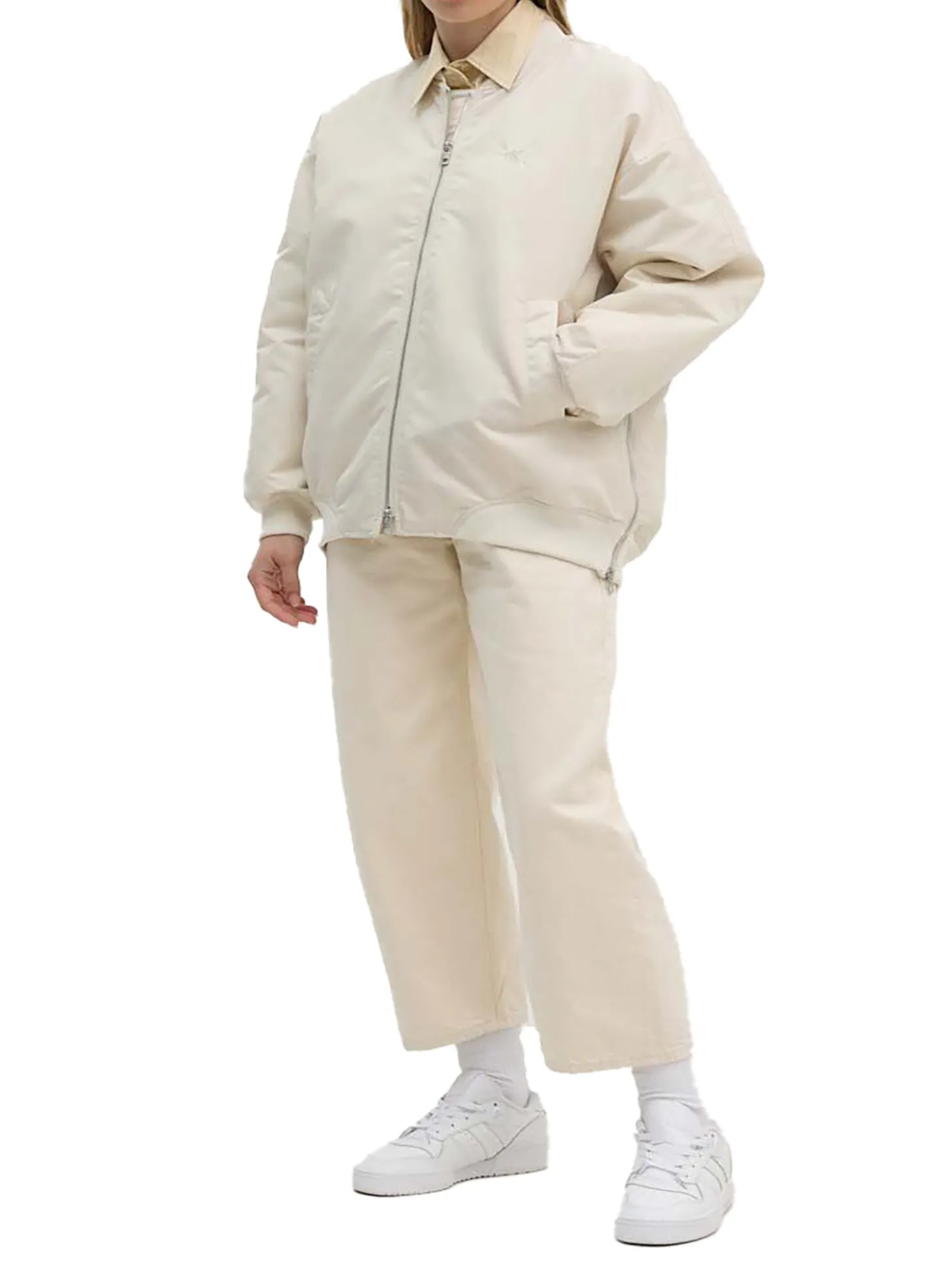 Giubbino con zip satin ecrù
