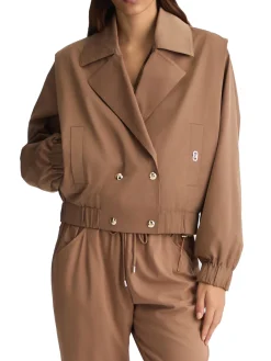 Giubbino doppio petto con elastico in vita beige