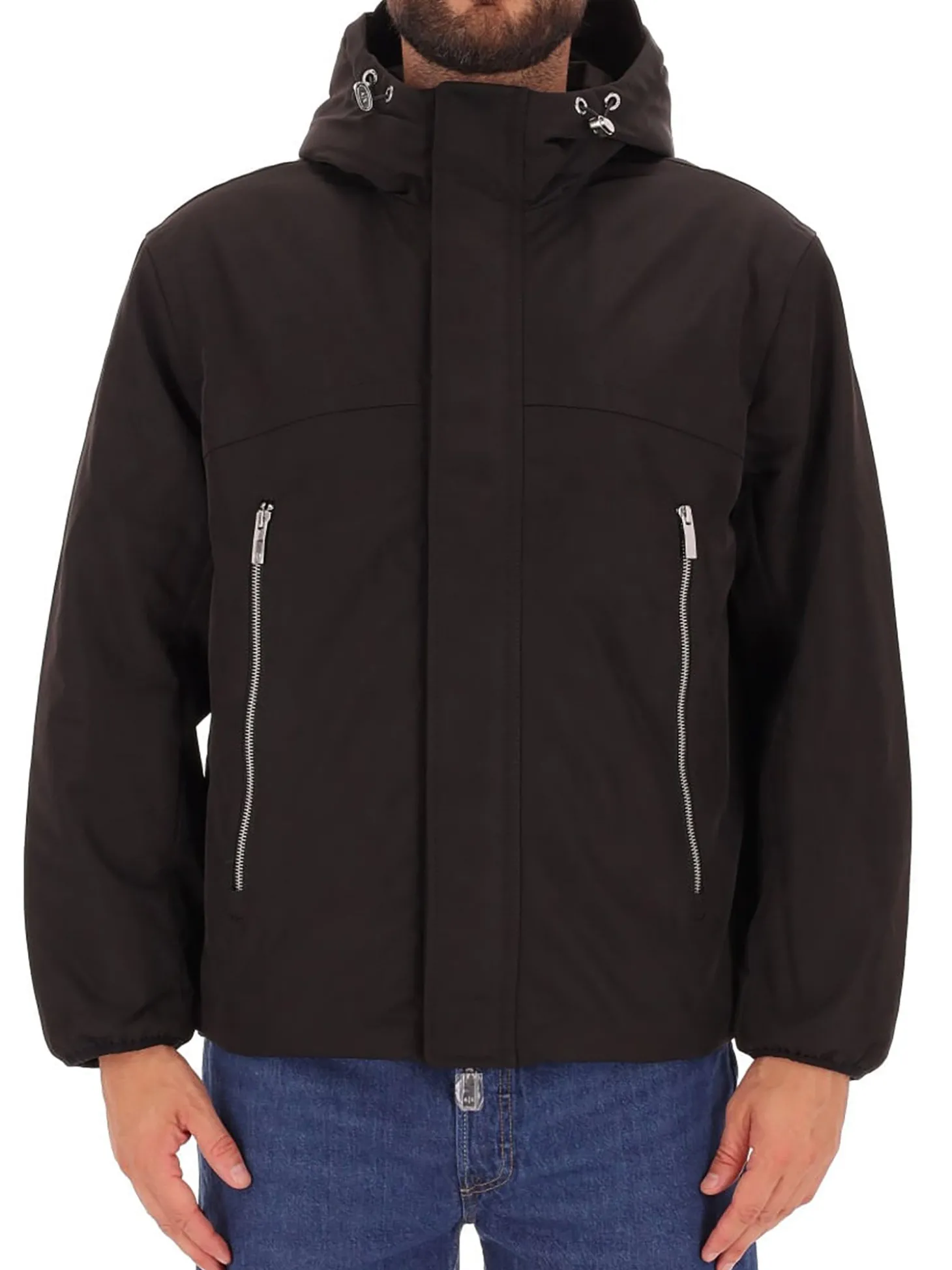 Giubbino zip con cappuccio in nylon nero