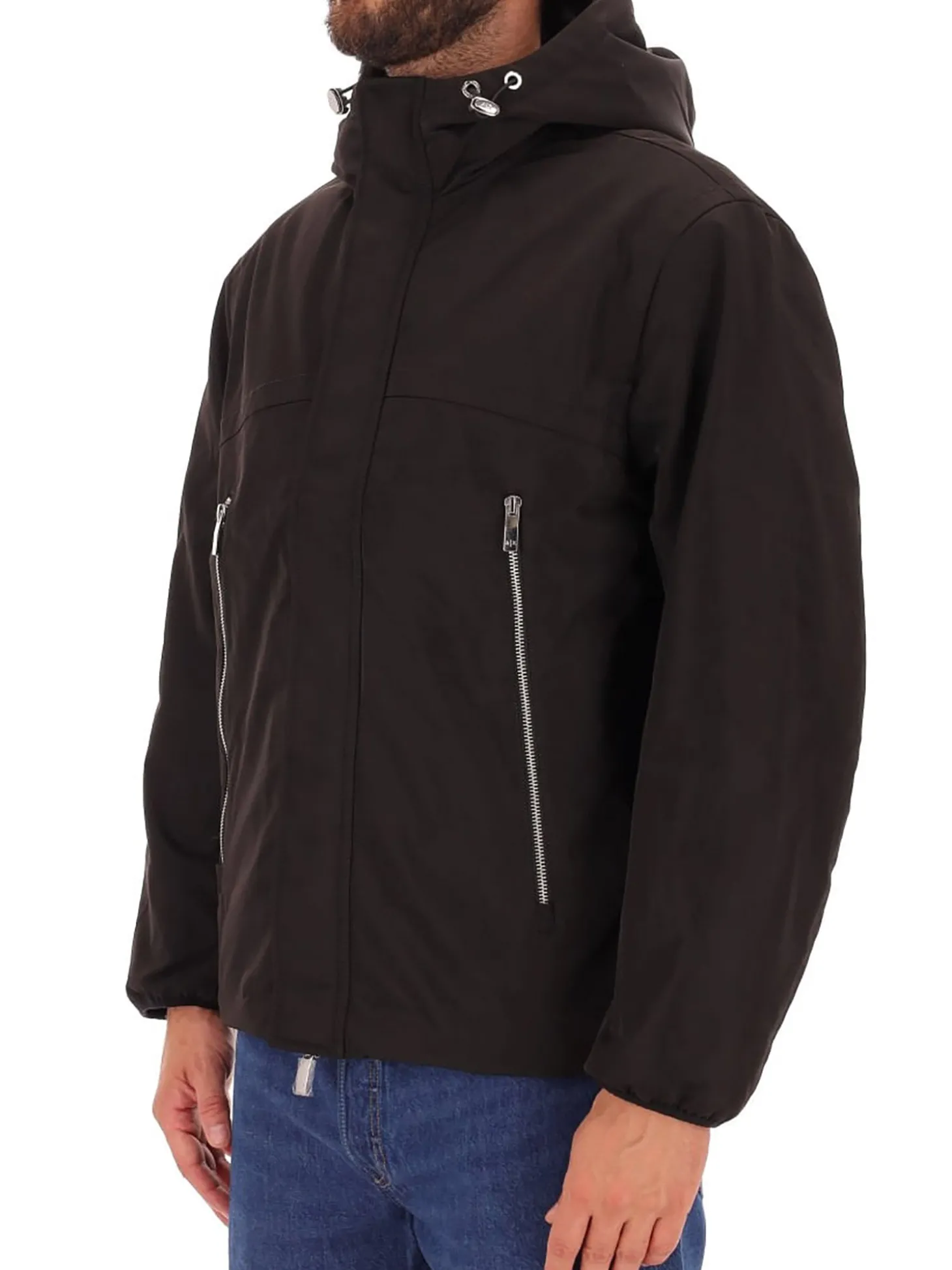 Giubbino zip con cappuccio in nylon nero
