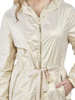 Giubbino zip con cappuccio e coulisse in vita avorio