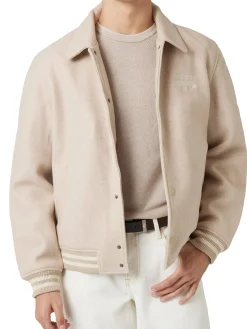 Giubbotto Bomber con bottoni Melton beige