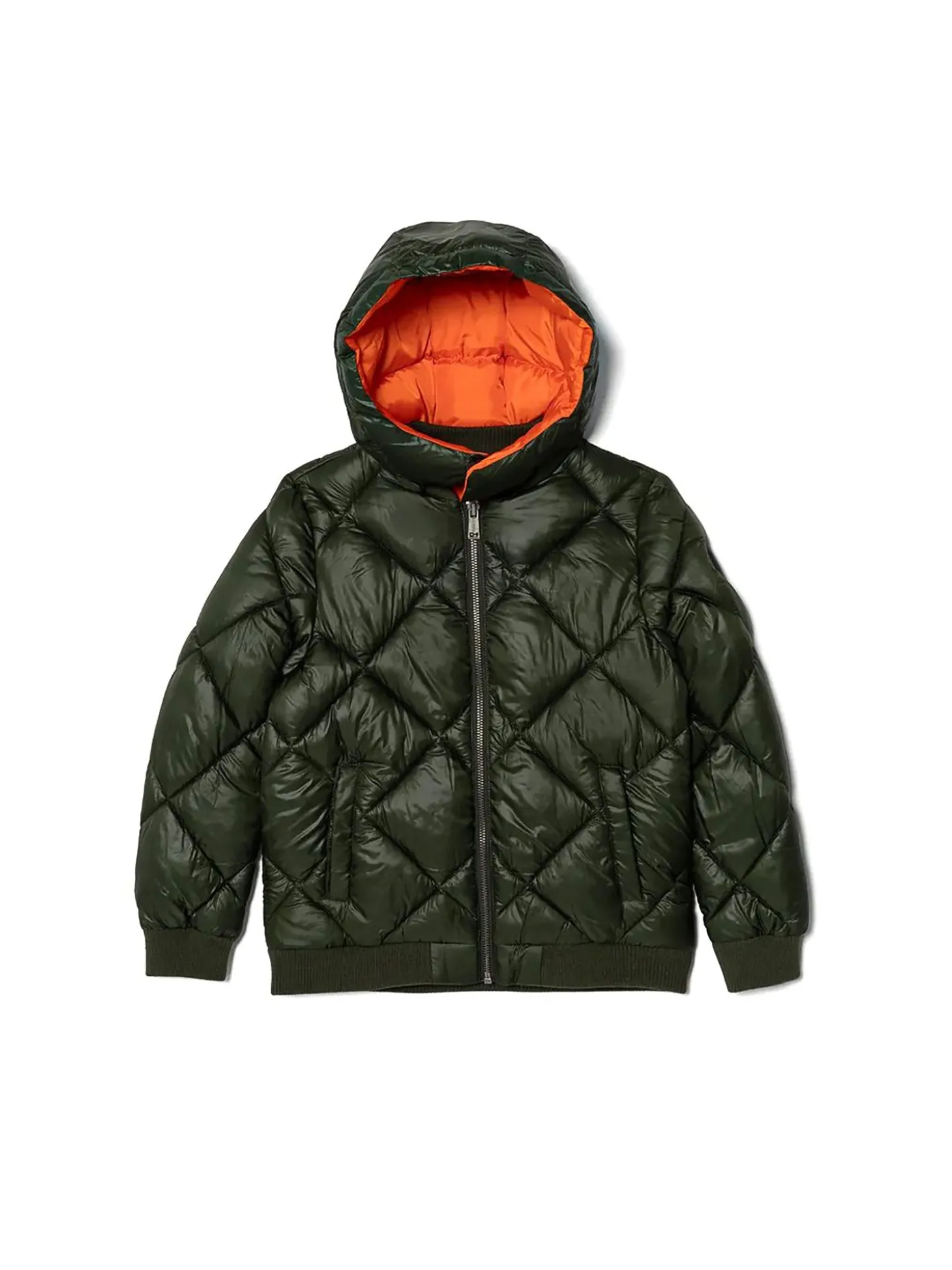 Giubbotto bomber con cappuccio in nylon trapuntato verde