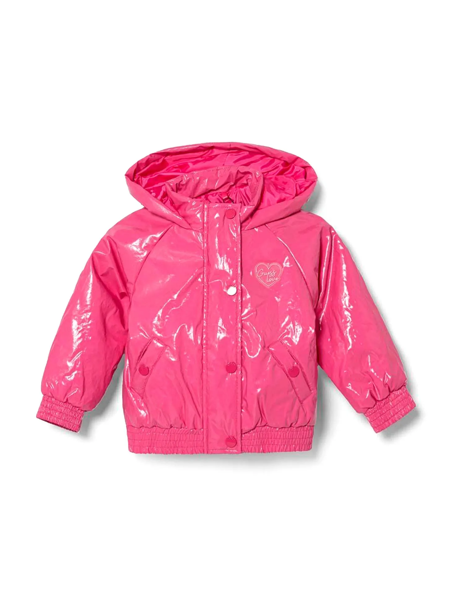 Giubbotto bomber con cappuccio in tessuto vinile fucsia
