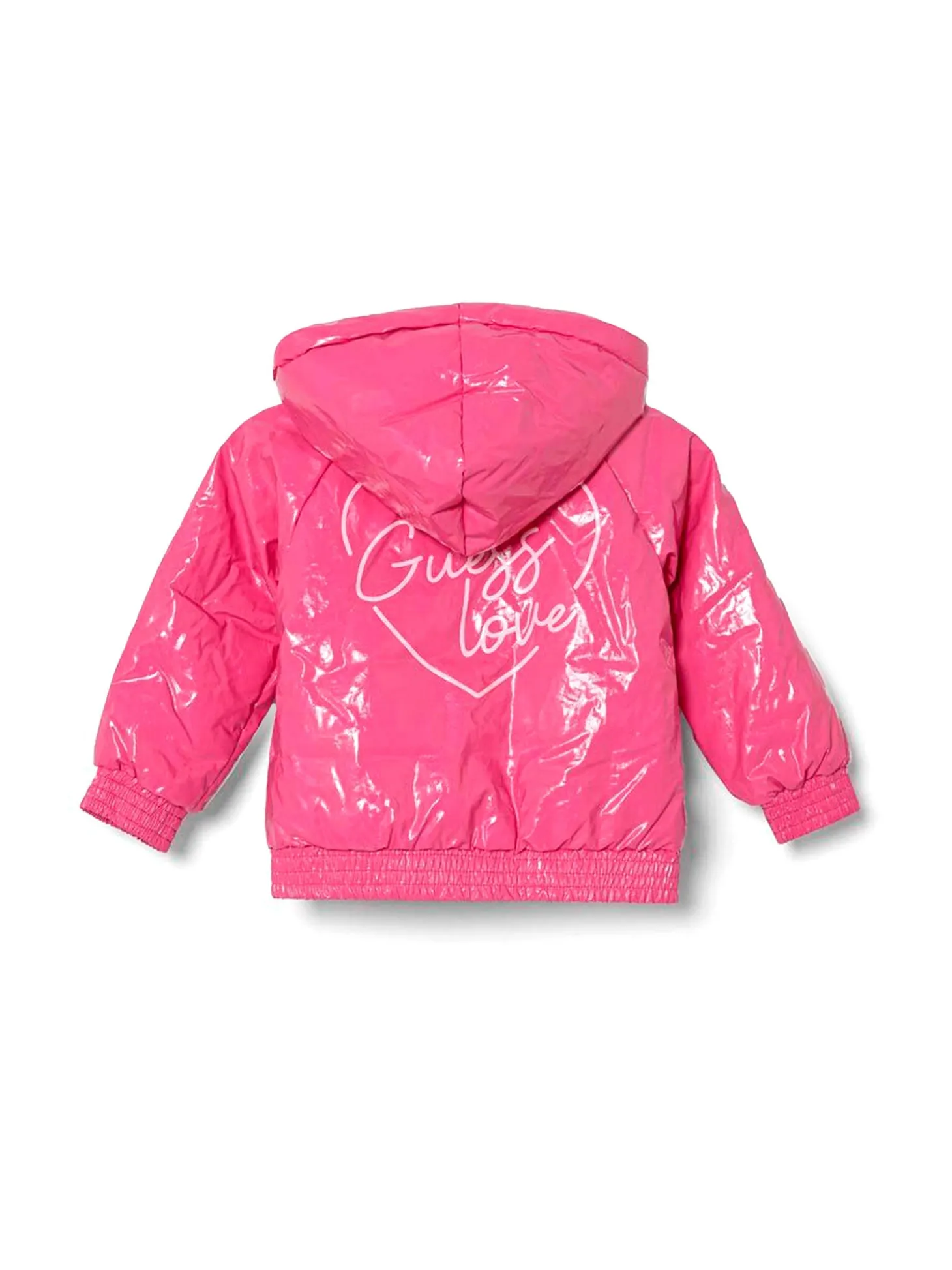 Giubbotto bomber con cappuccio in tessuto vinile fucsia