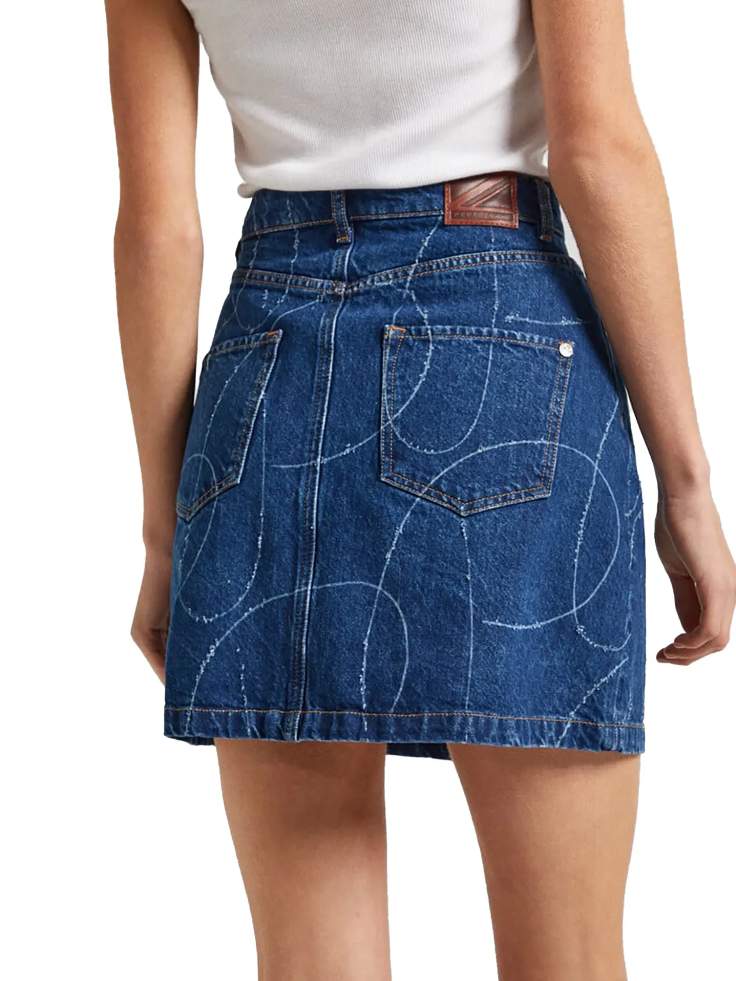 Gonna corta denim con bottoni e logo inciso