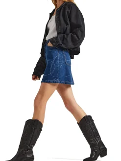 Gonna corta denim con bottoni e logo inciso
