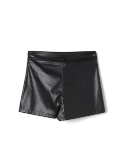 Gonna pantalone ecopelle a pieghe nero