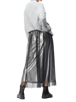 Gonna plisset jersey nero/argento