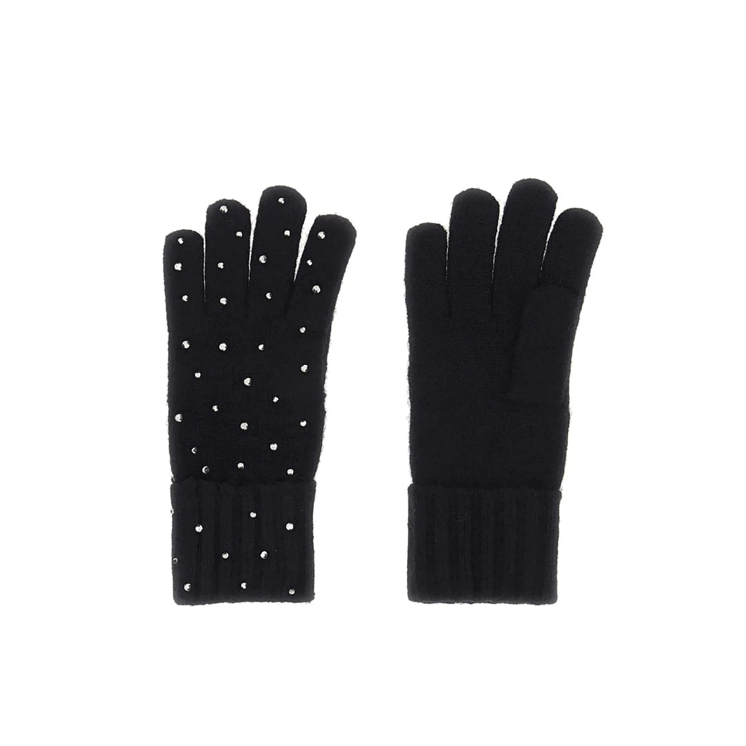 Guanti in maglia con strass nero