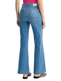 Jeans a vita alta con bottoni sulle tasche denim chiaro
