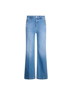 Jeans a vita alta con bottoni sulle tasche denim chiaro