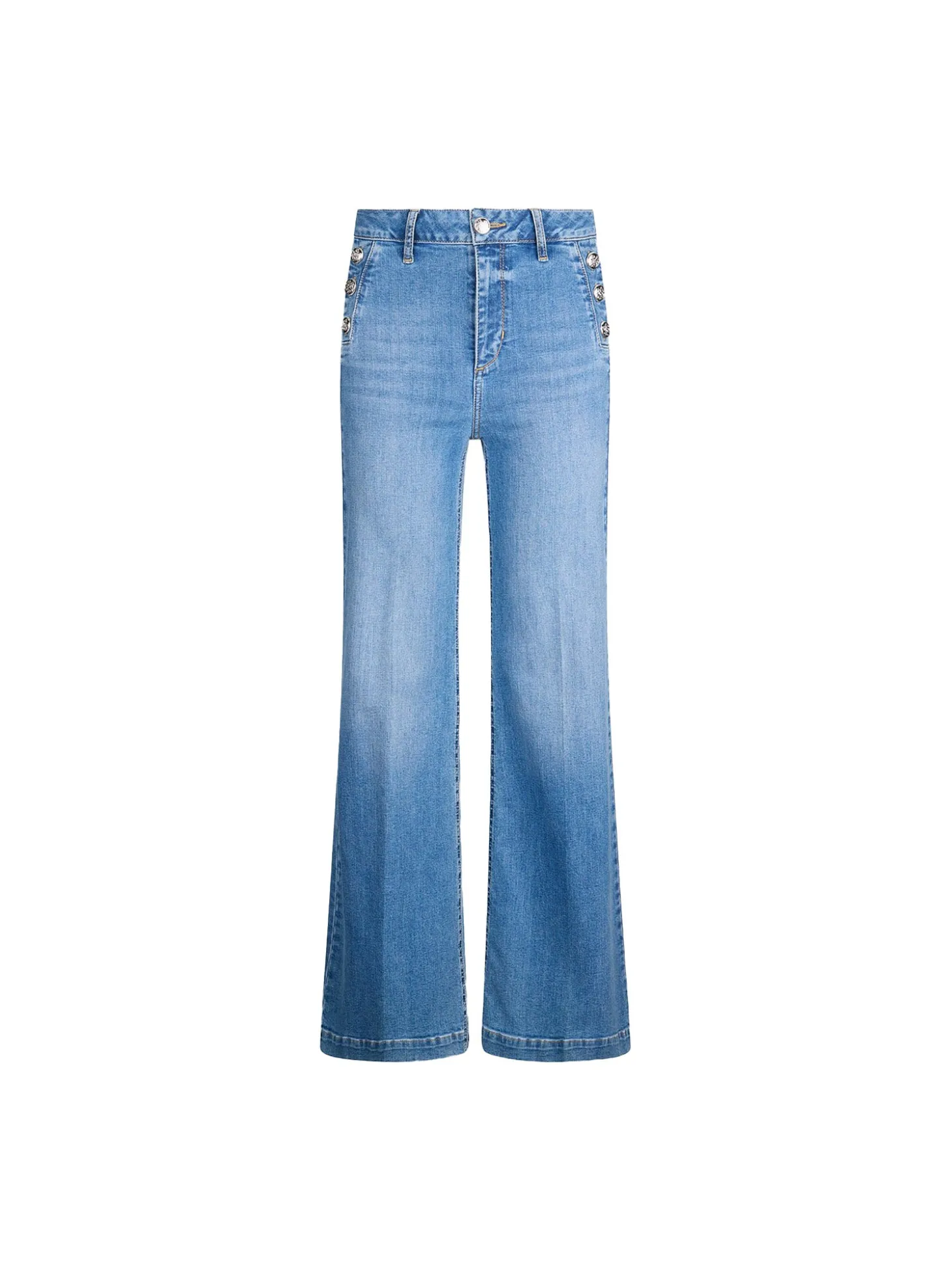 Jeans a vita alta con bottoni sulle tasche denim chiaro