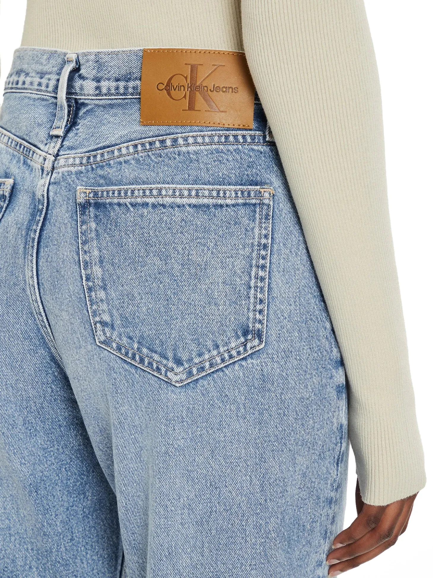 Jeans a vita alta con gamba dritta denim medio