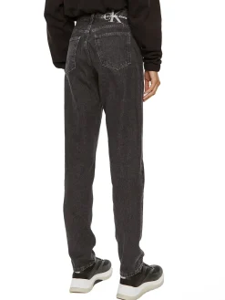 Jeans a vita alta mom fit in denim grigio