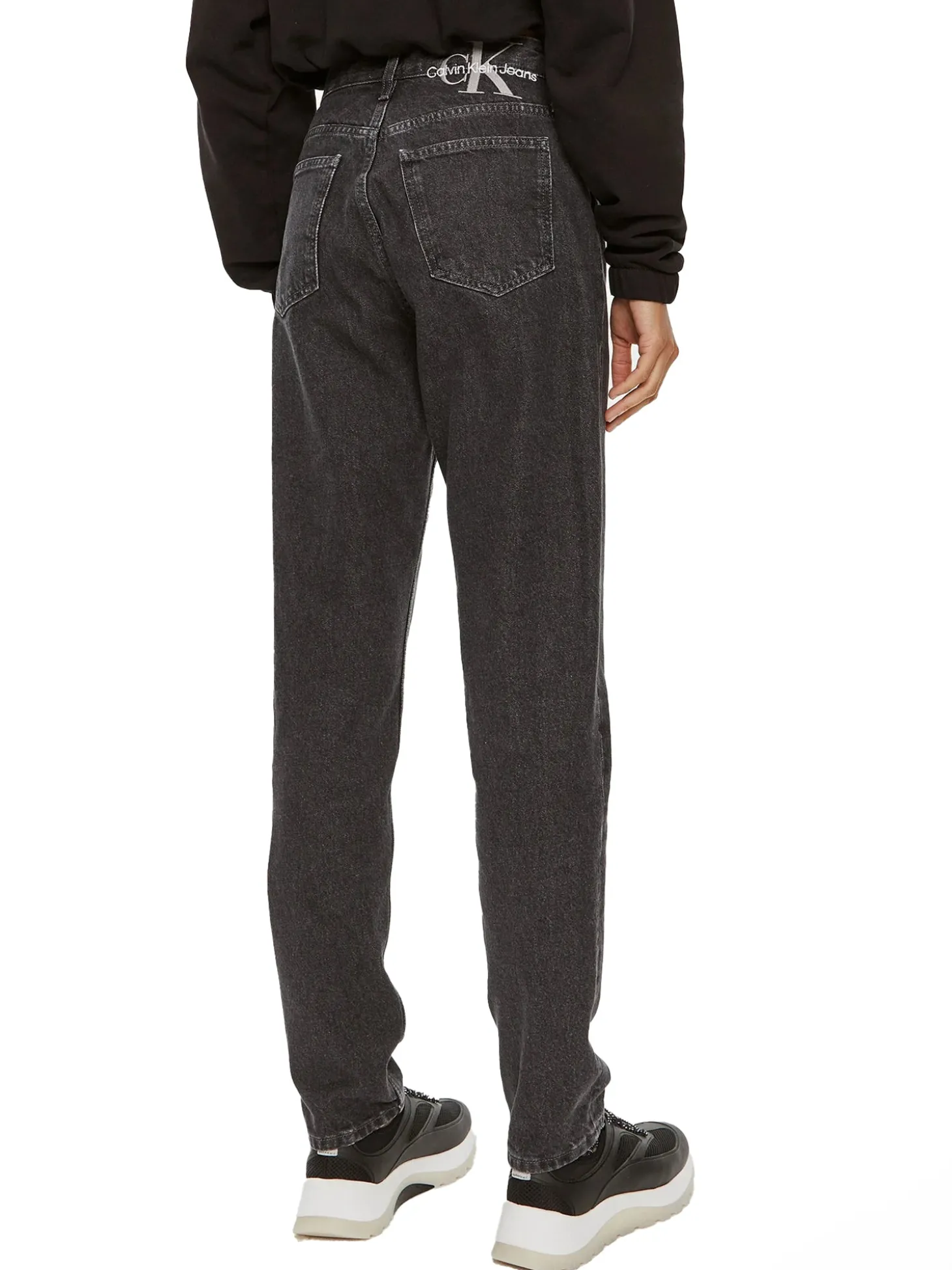 Jeans a vita alta mom fit in denim grigio